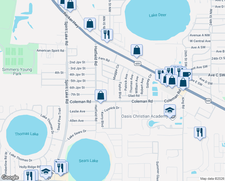 map of restaurants, bars, coffee shops, grocery stores, and more near 507 Maggie Circle in Winter Haven