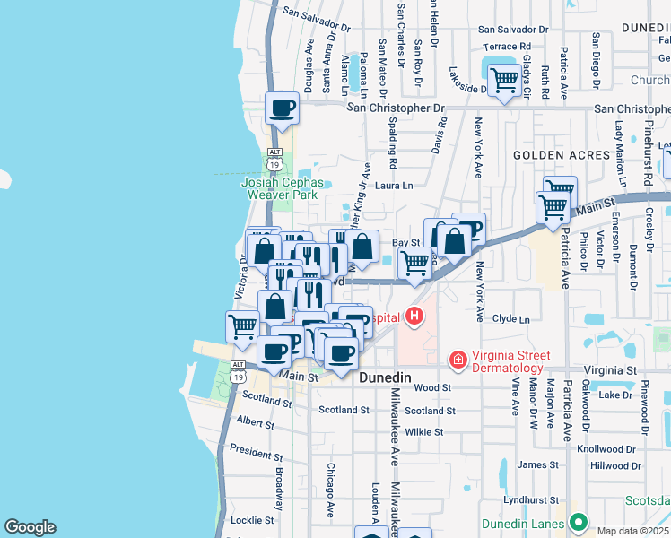 map of restaurants, bars, coffee shops, grocery stores, and more near 434 Skinner Boulevard in Dunedin