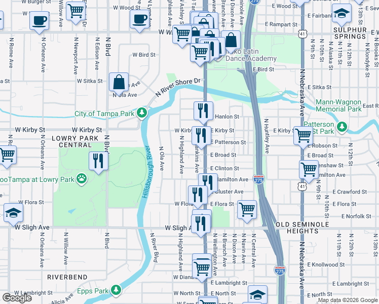map of restaurants, bars, coffee shops, grocery stores, and more near 210 West Patterson Street in Tampa