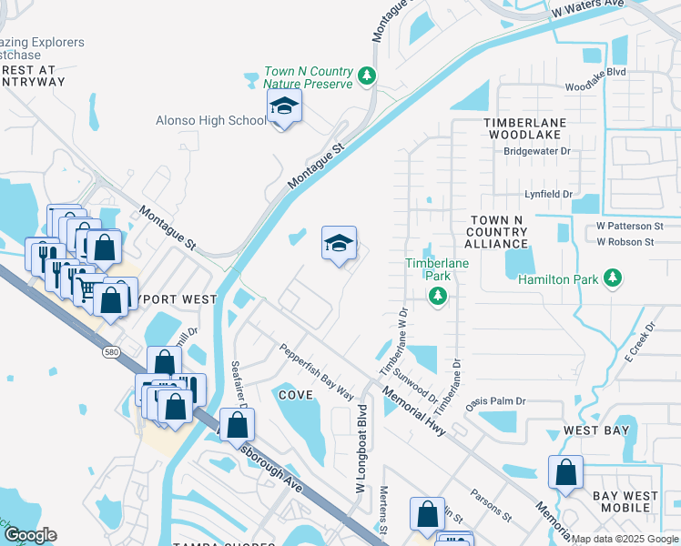 map of restaurants, bars, coffee shops, grocery stores, and more near 10907 Memorial Highway in Town 'n' Country