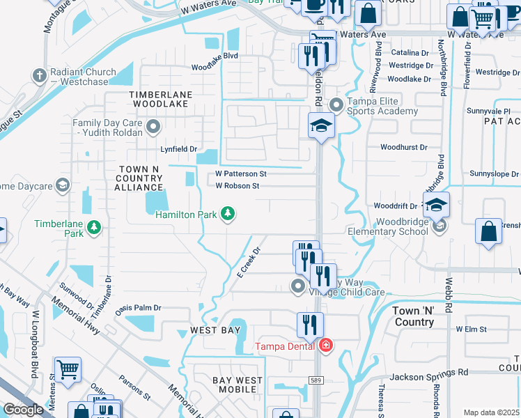 map of restaurants, bars, coffee shops, grocery stores, and more near 8830B West Broad Street in Town 'n' Country