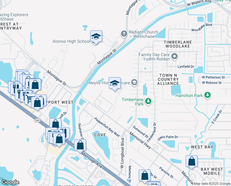 map of restaurants, bars, coffee shops, grocery stores, and more near 10907 Memorial Highway in Tampa