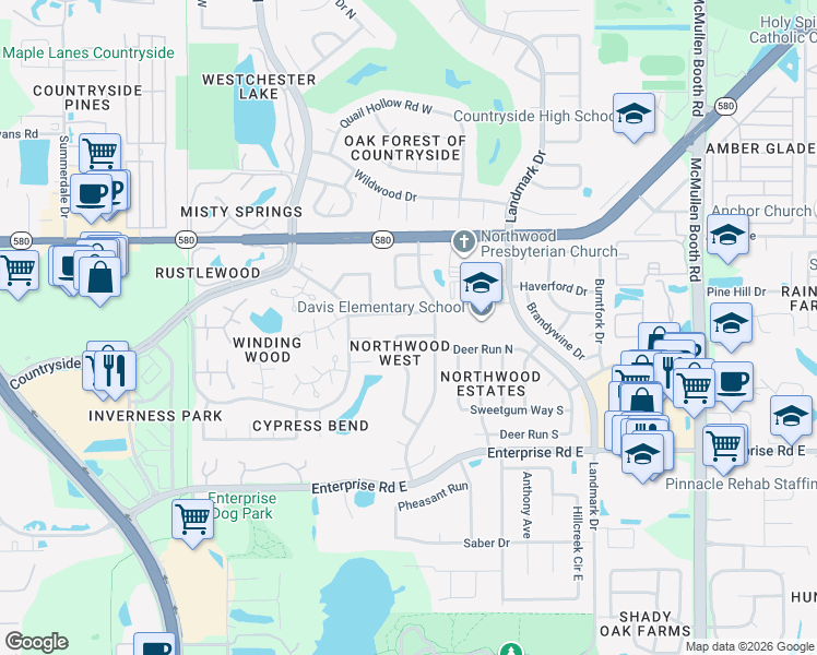 map of restaurants, bars, coffee shops, grocery stores, and more near 2818 Haverhill Drive in Clearwater