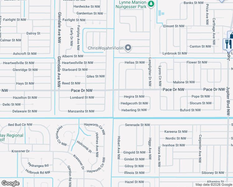 map of restaurants, bars, coffee shops, grocery stores, and more near 808 Gillen Avenue Northwest in Palm Bay