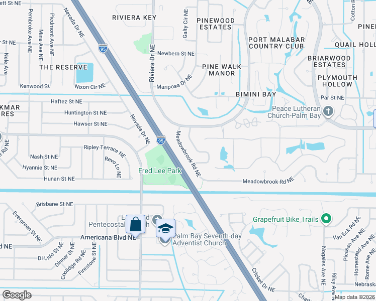 map of restaurants, bars, coffee shops, grocery stores, and more near 738 Seymour Road Northeast in Palm Bay