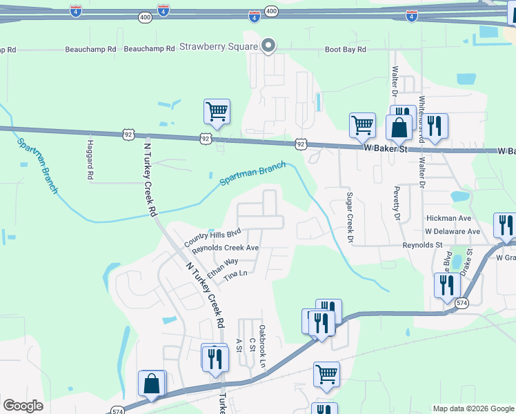 map of restaurants, bars, coffee shops, grocery stores, and more near 534 Scarlet Maple Court in Plant City