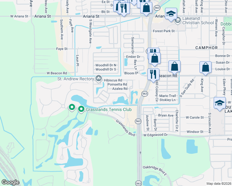 map of restaurants, bars, coffee shops, grocery stores, and more near Magnolia Road in Lakeland