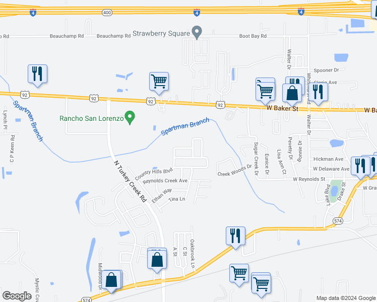 map of restaurants, bars, coffee shops, grocery stores, and more near 532 Scarlet Maple Court in Plant City