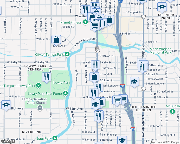 map of restaurants, bars, coffee shops, grocery stores, and more near 210 West Patterson Street in Tampa