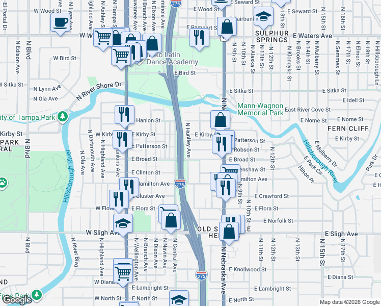map of restaurants, bars, coffee shops, grocery stores, and more near 710 East Robson Street in Tampa
