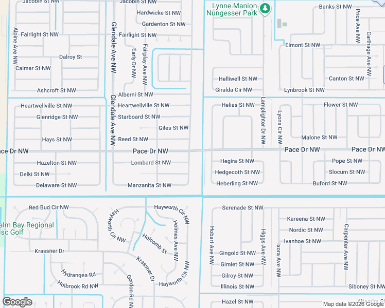 map of restaurants, bars, coffee shops, grocery stores, and more near 801 Glencove Avenue Northwest in Palm Bay