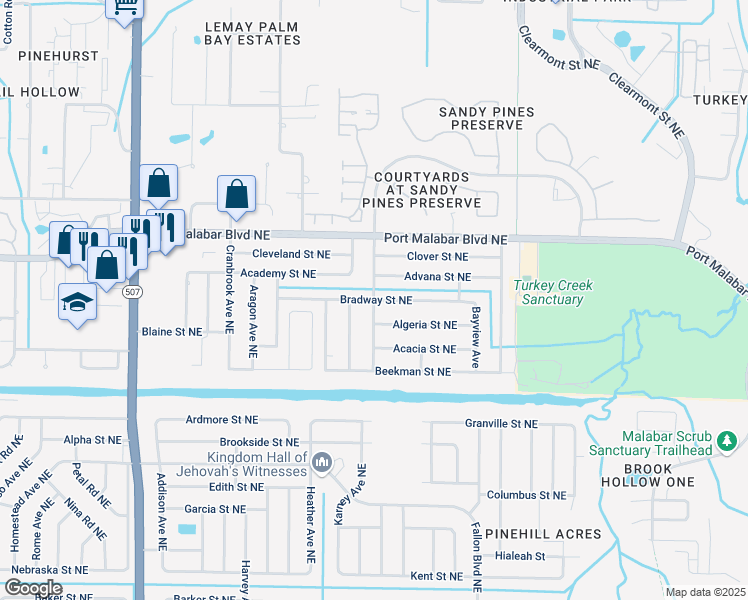 map of restaurants, bars, coffee shops, grocery stores, and more near 800 Chelsea Avenue in Palm Bay