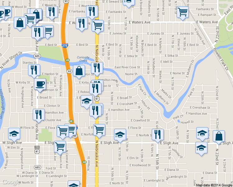 map of restaurants, bars, coffee shops, grocery stores, and more near 1007 East Robson Street in Tampa