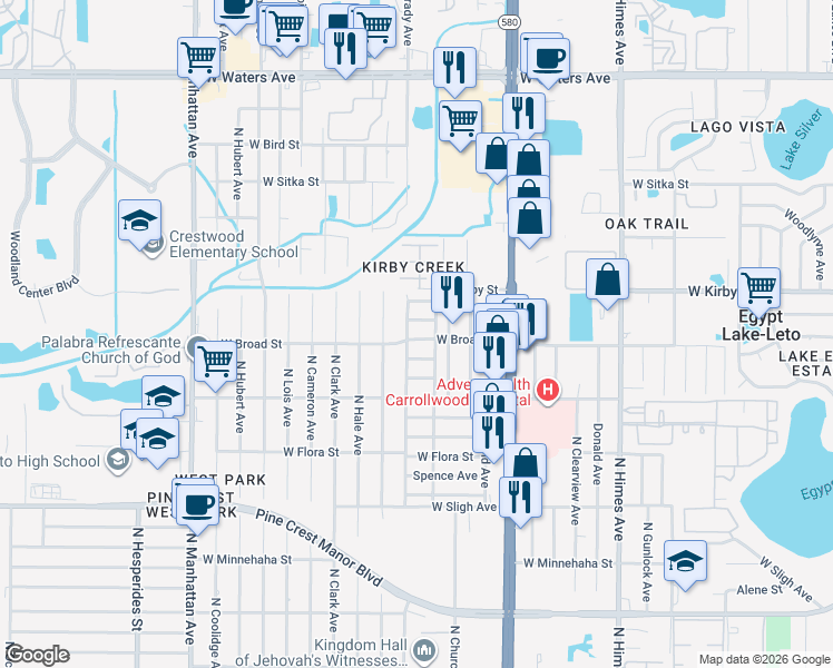 map of restaurants, bars, coffee shops, grocery stores, and more near 3924 West Robson Street in Tampa