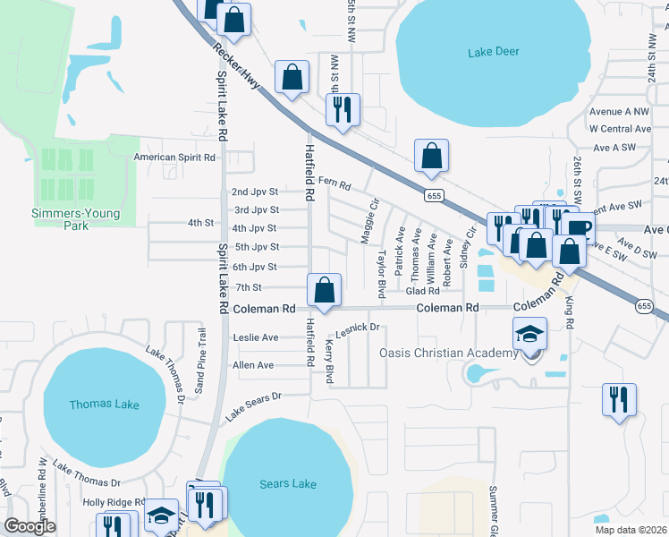 map of restaurants, bars, coffee shops, grocery stores, and more near 602 Clayton Circle in Winter Haven