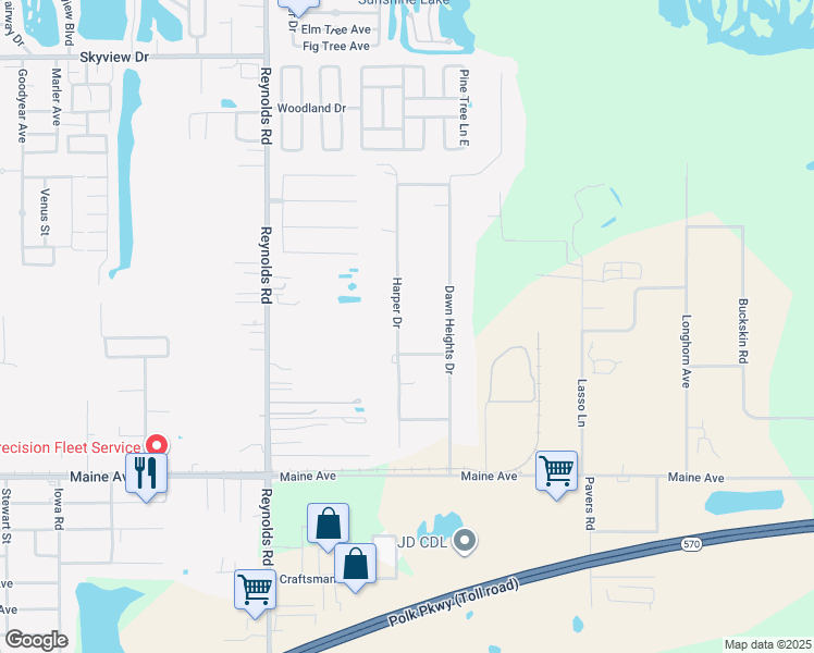 map of restaurants, bars, coffee shops, grocery stores, and more near 2211 Christy Lane in Lakeland