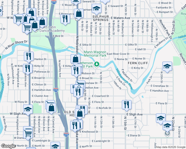 map of restaurants, bars, coffee shops, grocery stores, and more near 1007 East Robson Street in Tampa