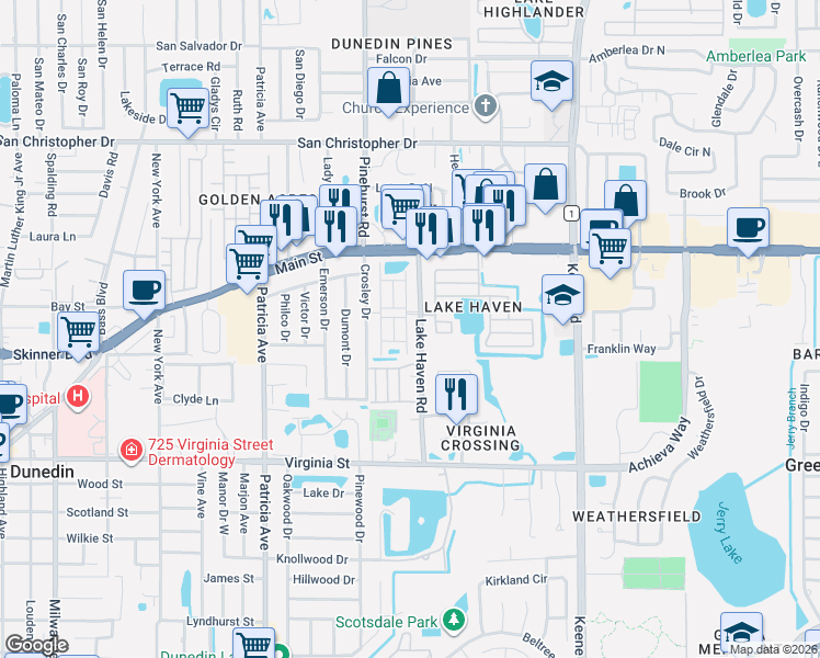map of restaurants, bars, coffee shops, grocery stores, and more near 34 Cambridge Court in Dunedin