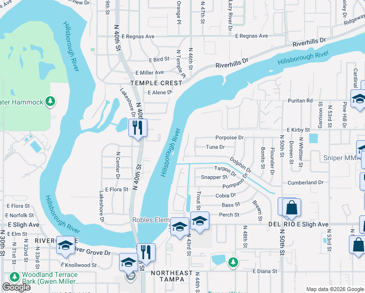 map of restaurants, bars, coffee shops, grocery stores, and more near 4037 Dolphin Dr in Tampa
