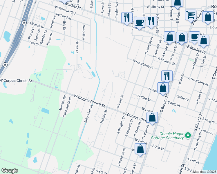 map of restaurants, bars, coffee shops, grocery stores, and more near 702 Sammy Henderson Street in Rockport
