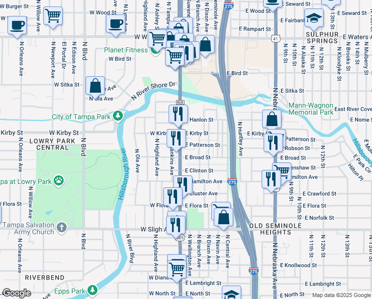 map of restaurants, bars, coffee shops, grocery stores, and more near 101 Ct D in Tampa