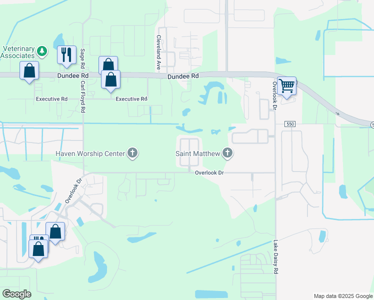 map of restaurants, bars, coffee shops, grocery stores, and more near 1913 Emily Boulevard in Winter Haven