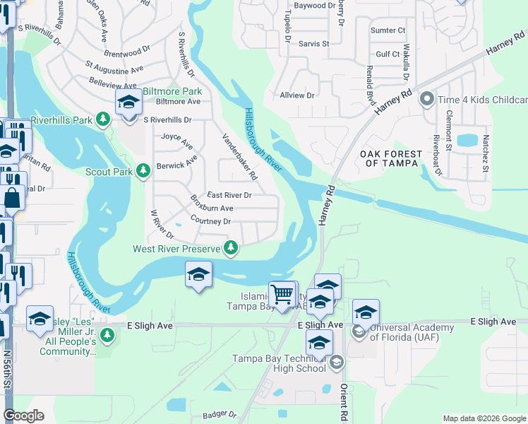 map of restaurants, bars, coffee shops, grocery stores, and more near 529 Broxburn Avenue in Tampa