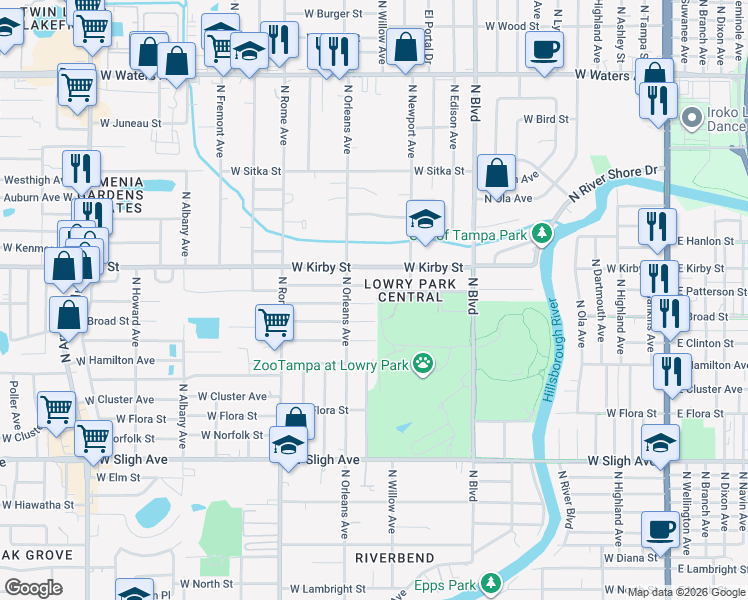 map of restaurants, bars, coffee shops, grocery stores, and more near 1109 West Patterson Street in Tampa