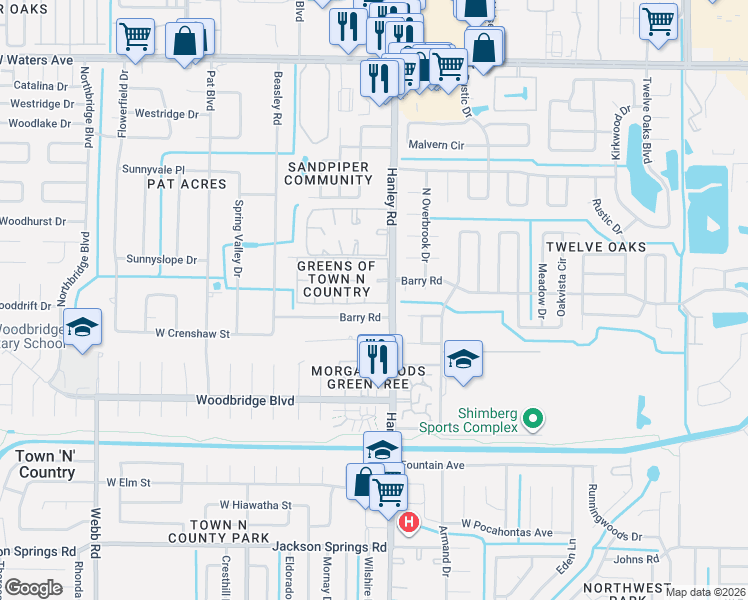 map of restaurants, bars, coffee shops, grocery stores, and more near 7403 Abonado Road in Tampa