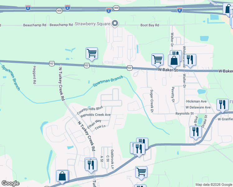 map of restaurants, bars, coffee shops, grocery stores, and more near 518 Lindsay Anne Court in Plant City