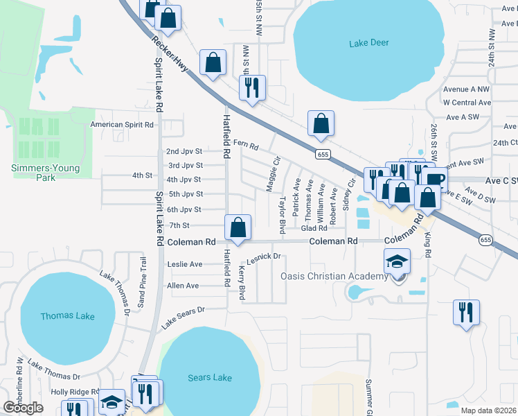 map of restaurants, bars, coffee shops, grocery stores, and more near 510 Holt Circle in Winter Haven