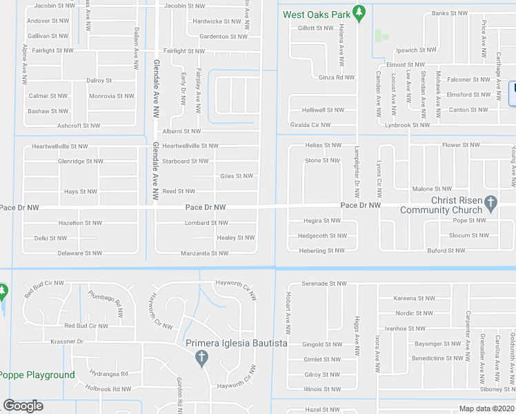 map of restaurants, bars, coffee shops, grocery stores, and more near Pace Drive Northwest in Palm Bay