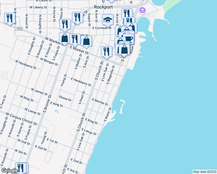 map of restaurants, bars, coffee shops, grocery stores, and more near in Rockport