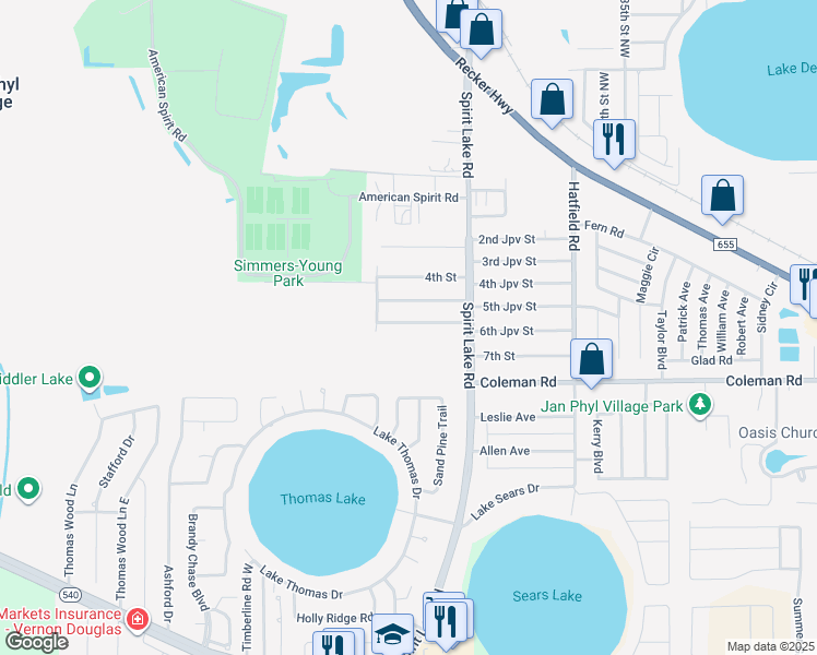 map of restaurants, bars, coffee shops, grocery stores, and more near 220 6th Jpv Street in Winter Haven