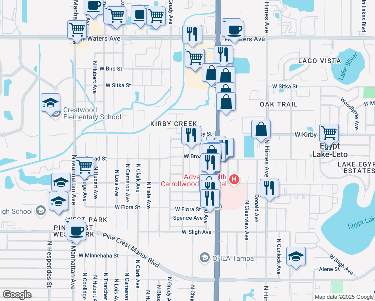 map of restaurants, bars, coffee shops, grocery stores, and more near 7506 North Cortez Street in Tampa