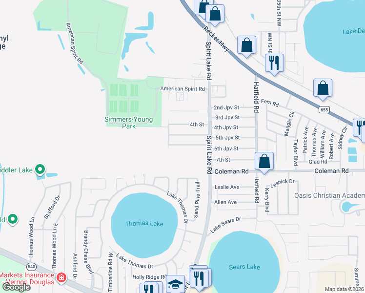 map of restaurants, bars, coffee shops, grocery stores, and more near 220 6th Jpv Street in Winter Haven