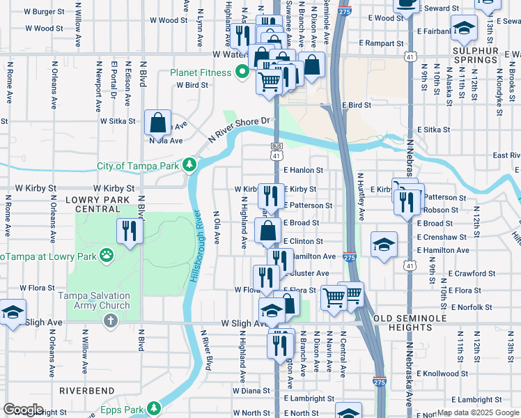 map of restaurants, bars, coffee shops, grocery stores, and more near 210 West Patterson Street in Tampa