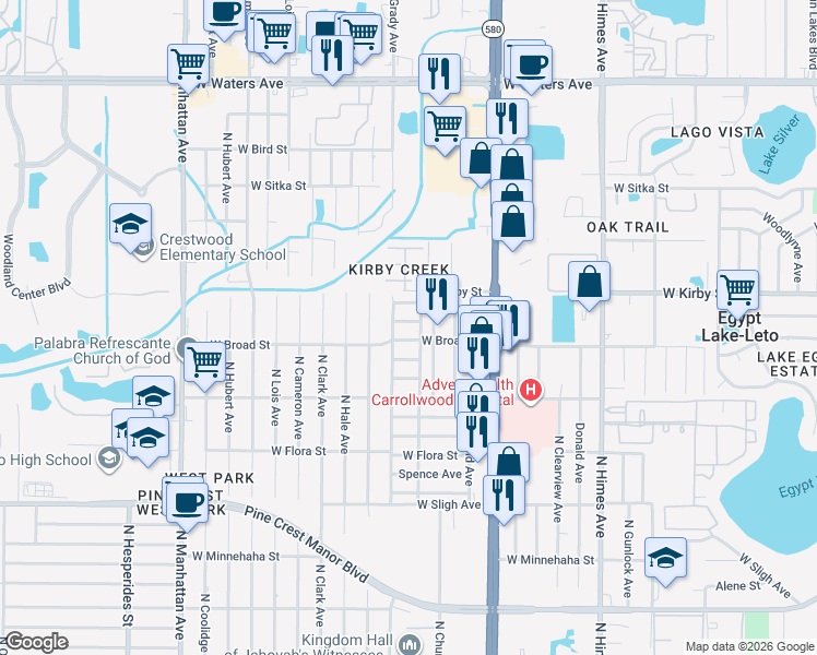 map of restaurants, bars, coffee shops, grocery stores, and more near 3924 West Robson Street in Tampa