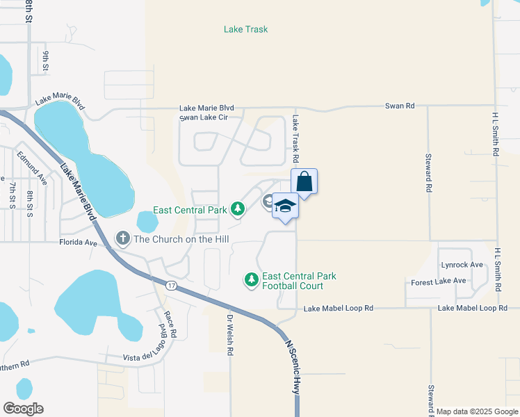 map of restaurants, bars, coffee shops, grocery stores, and more near 5555 Lake Trask Road in Dundee