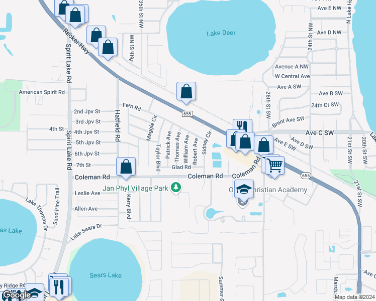 map of restaurants, bars, coffee shops, grocery stores, and more near 508 William Avenue in Winter Haven