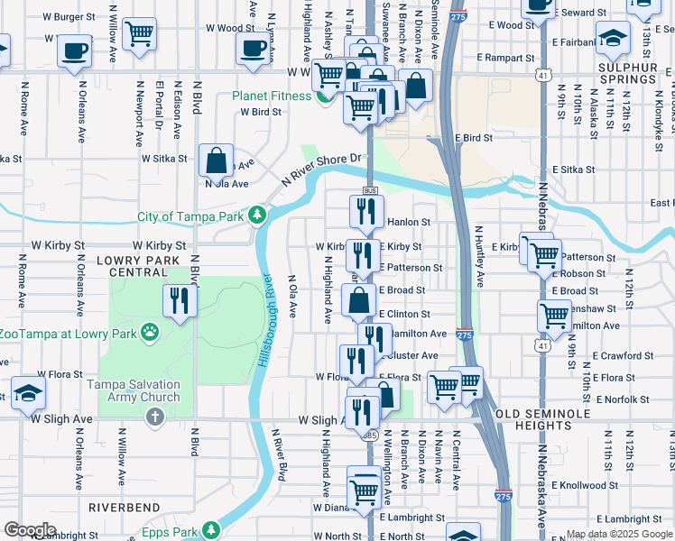 map of restaurants, bars, coffee shops, grocery stores, and more near 210 West Patterson Street in Tampa
