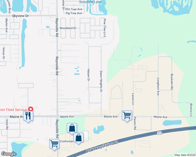 map of restaurants, bars, coffee shops, grocery stores, and more near 2211 Dawn Heights Dr in Lakeland