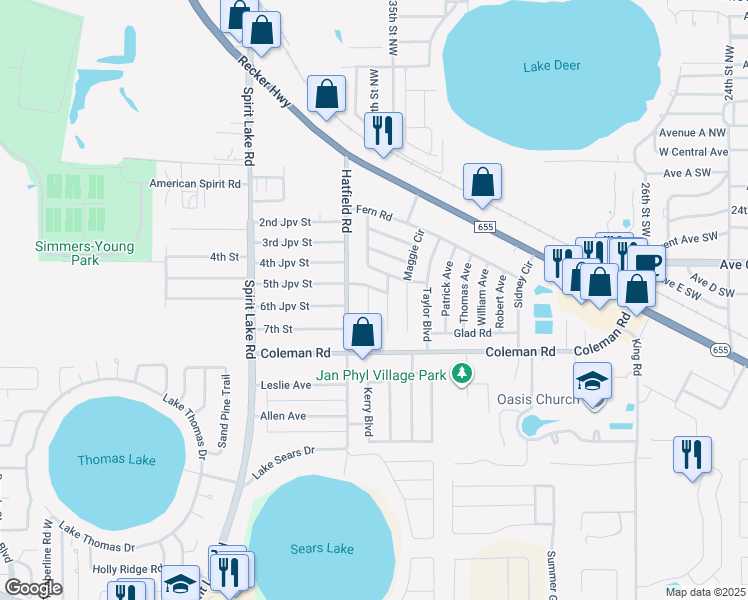 map of restaurants, bars, coffee shops, grocery stores, and more near 508 Clayton Circle in Winter Haven