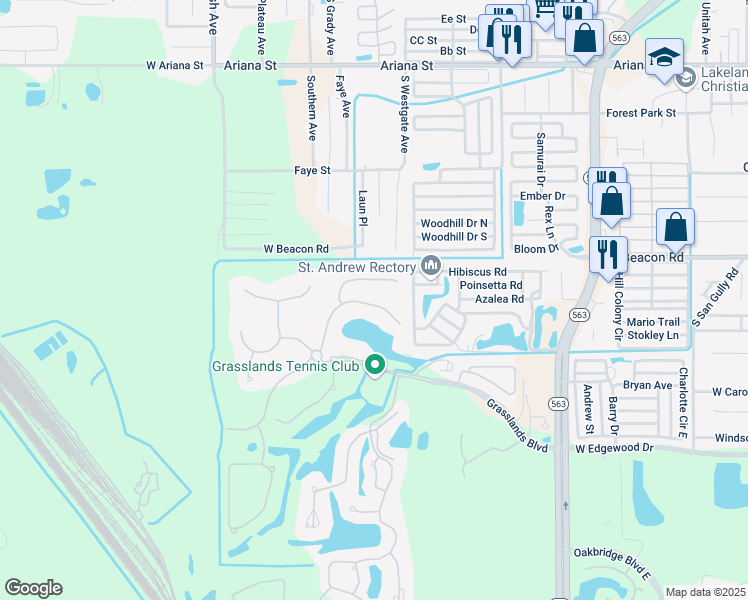 map of restaurants, bars, coffee shops, grocery stores, and more near 2465 Laurel Glen Drive in Lakeland