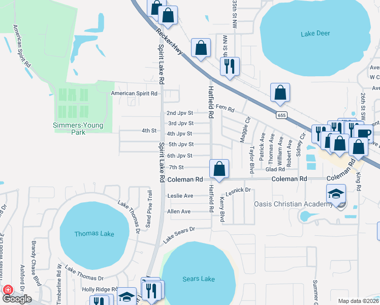 map of restaurants, bars, coffee shops, grocery stores, and more near 115 6th Jpv Street in Jan Phyl Village