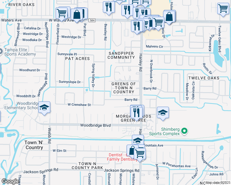 map of restaurants, bars, coffee shops, grocery stores, and more near 7510 Fragancia Court in Tampa