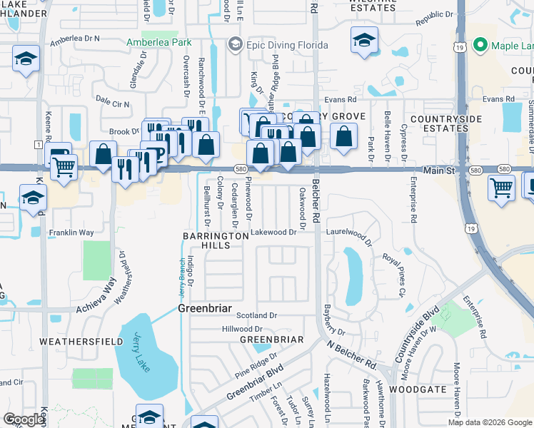 map of restaurants, bars, coffee shops, grocery stores, and more near 1073 Kenwood Drive in Dunedin