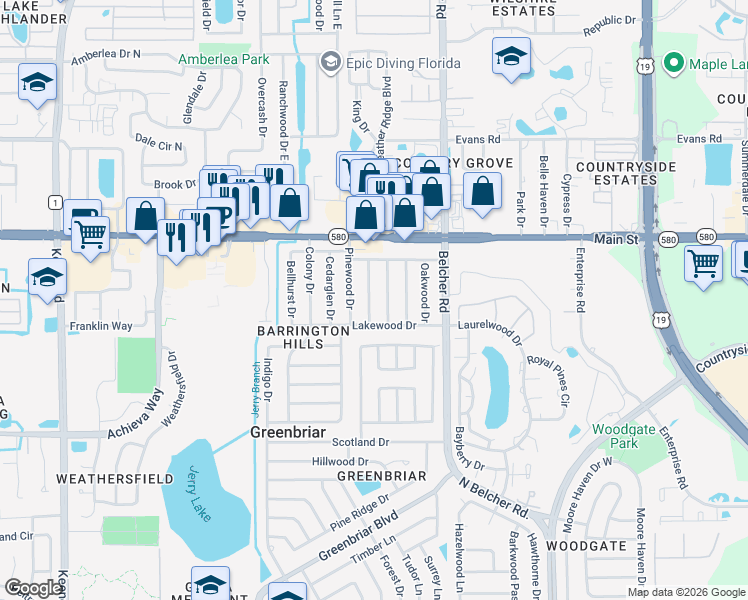 map of restaurants, bars, coffee shops, grocery stores, and more near 1073 Kenwood Drive in Dunedin
