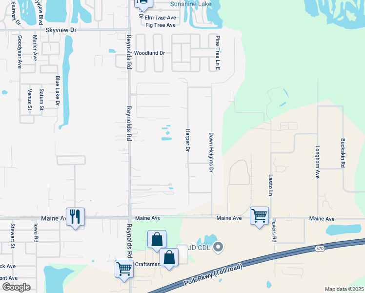 map of restaurants, bars, coffee shops, grocery stores, and more near 2211 Christy Lane in Lakeland
