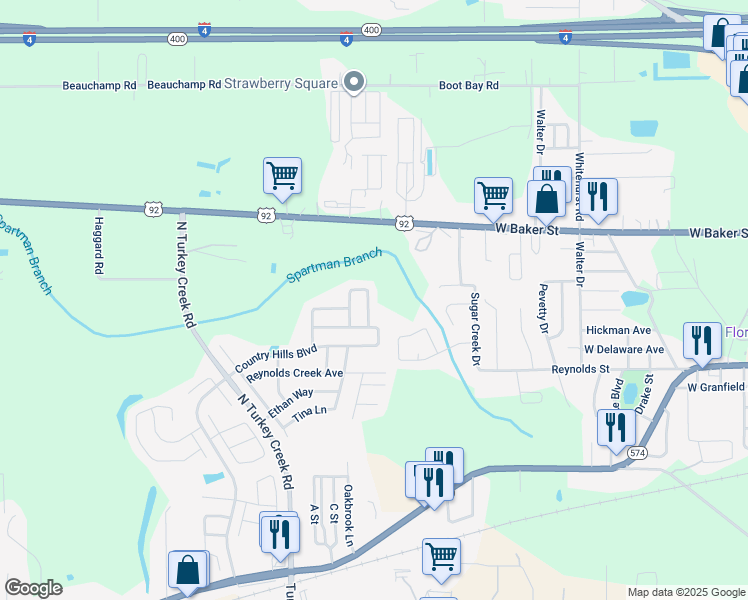map of restaurants, bars, coffee shops, grocery stores, and more near 518 Lindsay Anne Court in Plant City